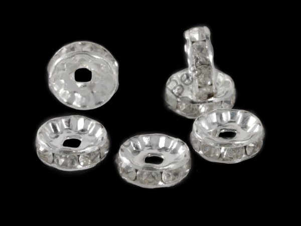 Рондели 10 мм с прозрачными стразами, серебро, 10 шт в Оренбурге