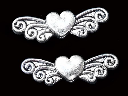 Бусина металлическая, сердце с крыльями, 7×24×4 мм, серебро, 5 шт в Оренбурге